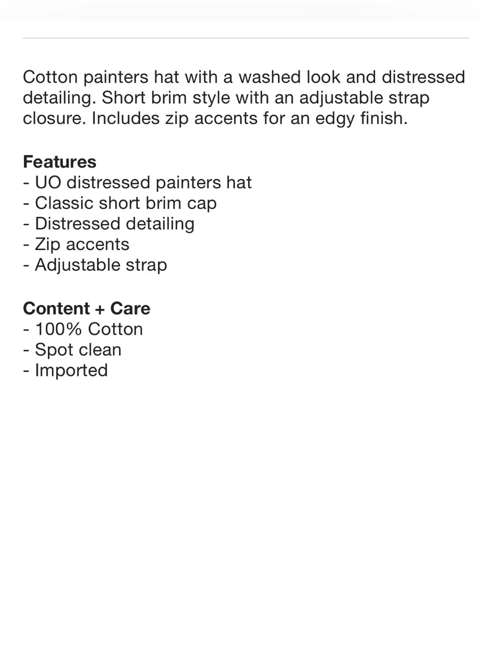 UO Distressed Painter Edgy Black Cotton Cap